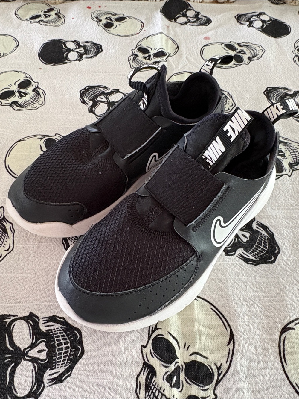 Nike Black and White Kids Velcro Athletic Sneakers